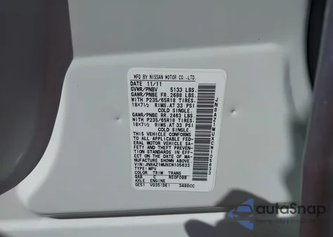 2012 Nissan Murano Sv z USA, uszkodzony, nr VIN JN8AZ1MUXCW105633